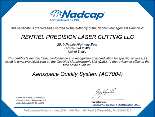 NADCAP Aerospace Quality System Certificate